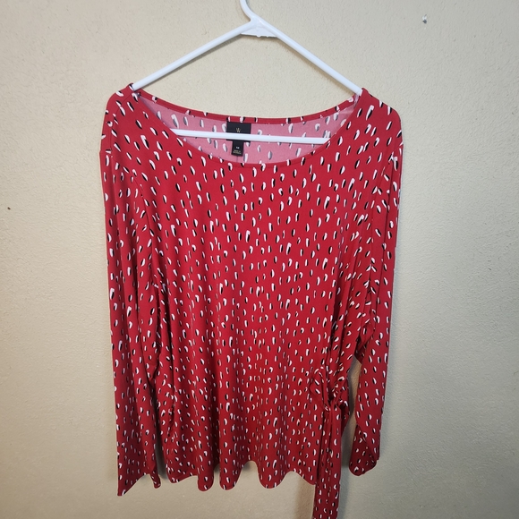 Worthington Red and White Print Side Tie Blouse 1X NWT (5932) - Picture 1 of 6